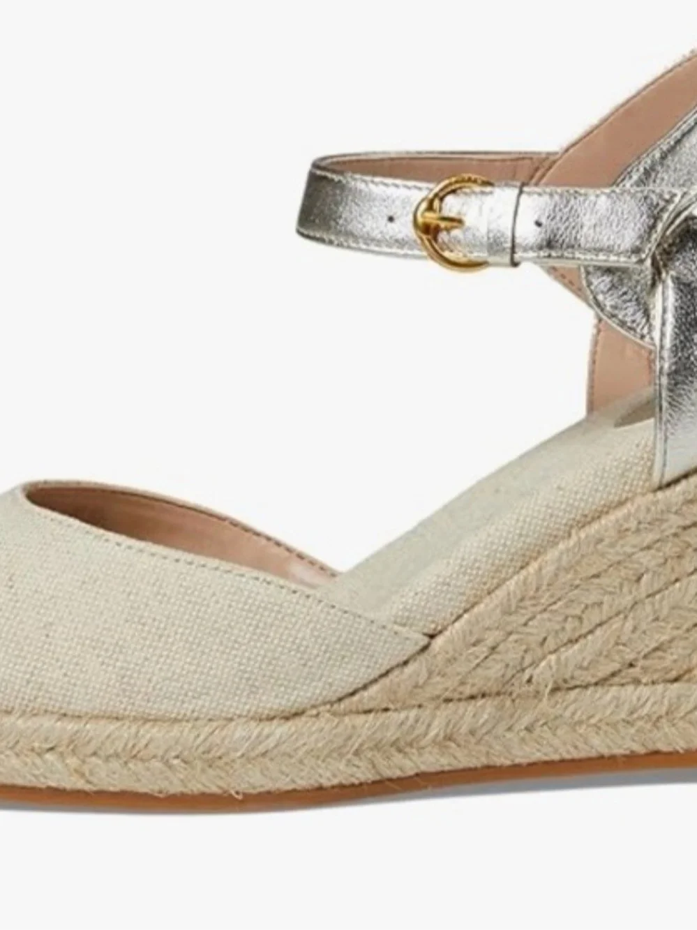 Cole Haan Beige Espadrille Wedge with Metallic Silver Ankle Strap - Picture 3 of 11